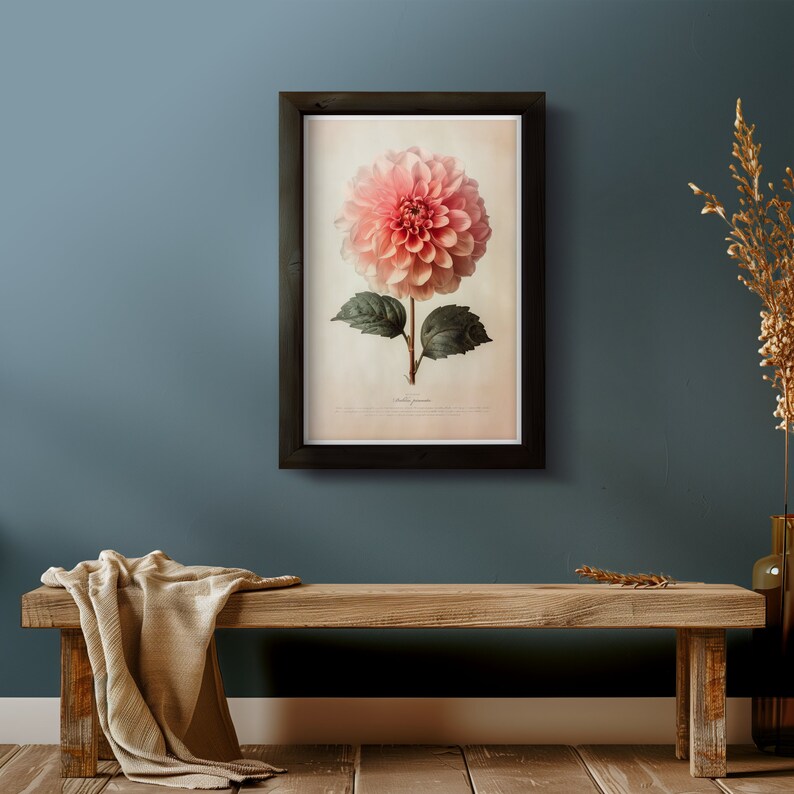 Dahlia Flower Artwork Neutral Botanical Plant Simple Art Flower Print ...