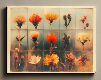Vintage Floral Botanical Canvas Wall Art, Nature-Inspired Art for Rustic & Boho Home Decor, Colorful Flower Artwork Print No.77