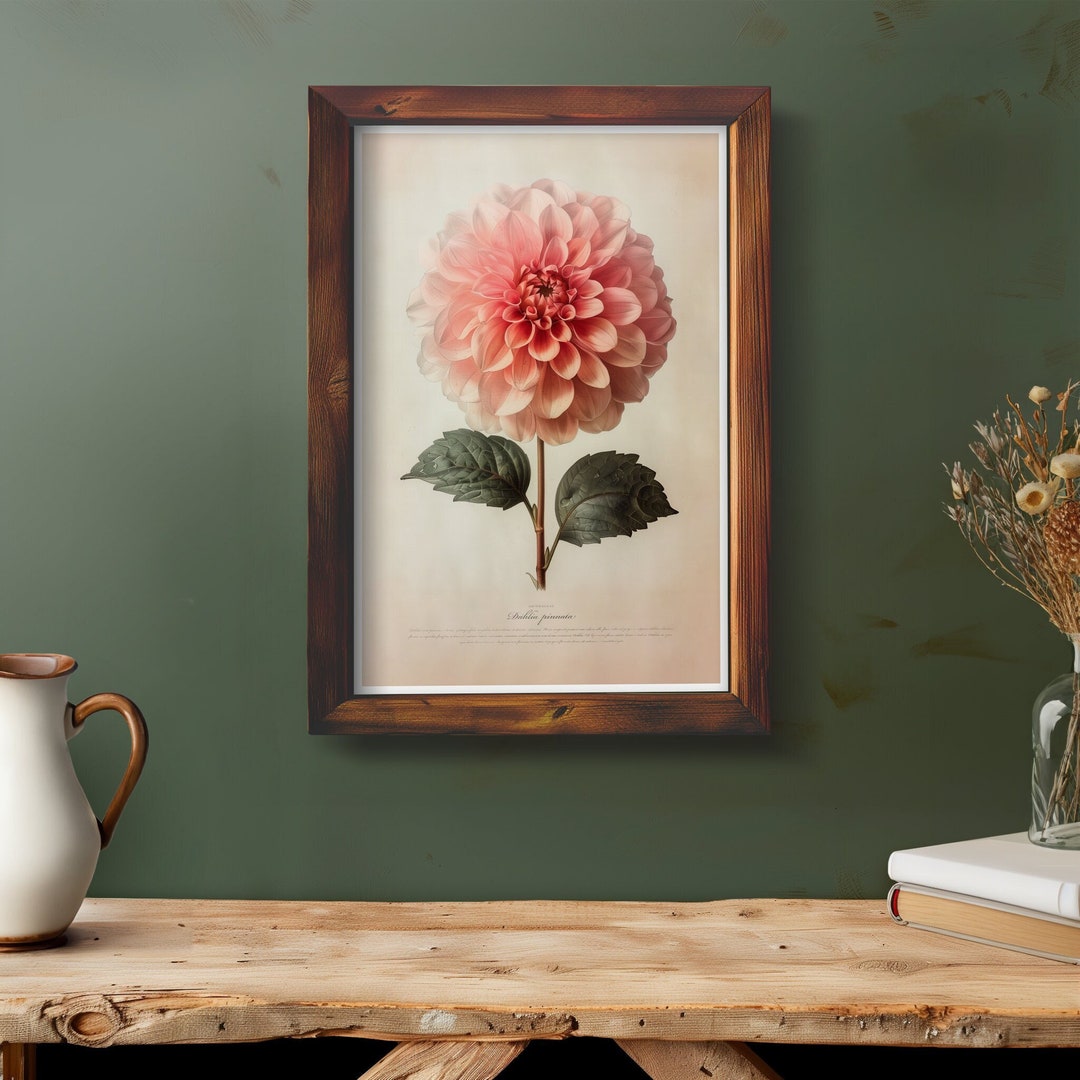 Dahlia Flower Artwork Neutral Botanical Plant Simple Art Flower Print ...
