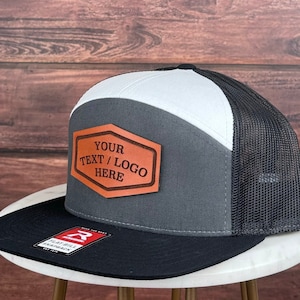 Genuine Leather Patch Hat, Custom Logo Hat, Custom Leather Patch Hat, Custom Trucker Hat, Flat Bill 7 Seven Panel Hat, Personalized Bulk Hat