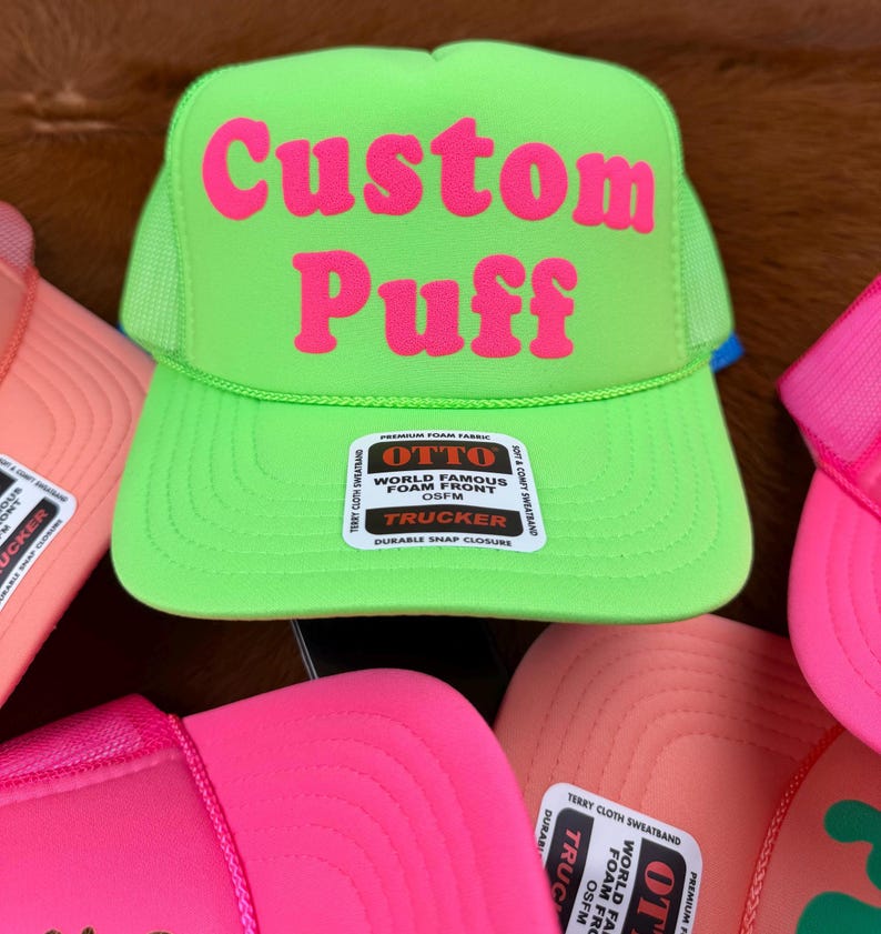 Metallic Custom Puff Print Hat, Custom Foam Hat, Custom Mesh Trucker Hat, High Crown Hat, Foam Trucker Hat, Puff Hat, 3D Puff Print Hat image 5