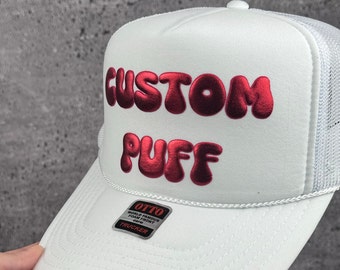 Anpassad pufftryckt hatt, Anpassad skumhatt, Anpassad truckerkeps i nät, Hatt med hög krona, Skumtruckerkeps, Metallisk puffhatt, 3D-pufftryckt hatt