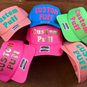 Metallic Custom Puff Print Hat, Custom Foam Hat, Custom Mesh Trucker Hat, High Crown Hat, Foam Trucker Hat, Puff Hat, 3D Puff Print Hat image 2