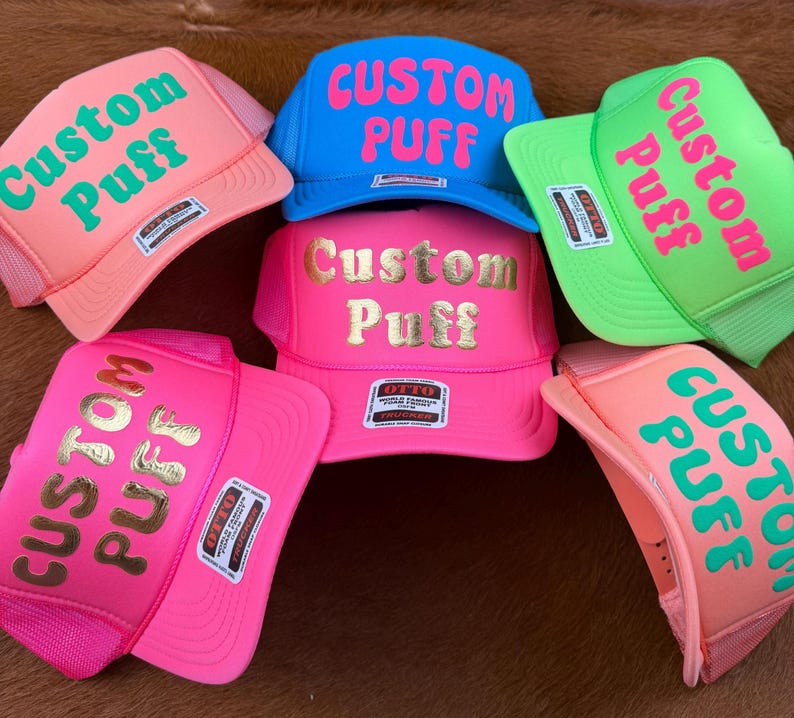 Metallic Custom Puff Print Hat, Custom Foam Hat, Custom Mesh Trucker Hat, High Crown Hat, Foam Trucker Hat, Puff Hat, 3D Puff Print Hat image 2