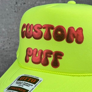 Metallic Custom Puff Print Hat, Custom Foam Hat, Custom Mesh Trucker Hat, High Crown Hat, Foam Trucker Hat, Puff Hat, 3D Puff Print Hat