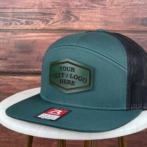 Genuine Leather Patch Hat, Custom Logo Hat, Custom Leather Patch Hat, Custom Trucker Hat, Flat Bill 7 Seven Panel Hat, Personalized Bulk Hat