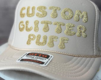 Custom Glitter Puff Print Hat, Custom Trucker Glitter Puff Foam Hat, Custom Mesh Trucker Hat, Custom Glitter Puff Party Hat, Glitter Puff
