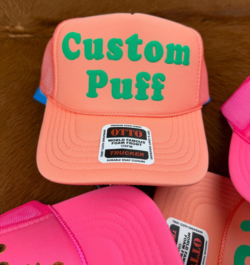 Metallic Custom Puff Print Hat, Custom Foam Hat, Custom Mesh Trucker Hat, High Crown Hat, Foam Trucker Hat, Puff Hat, 3D Puff Print Hat image 6