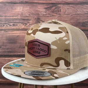 Custom Logo Hat, Custom Leather Patch Hat, Genuine Leather Patch Hat, Flat Bill Custom Trucker Hat, Personalized 5 Five  Panel Hat, Bulk Hat