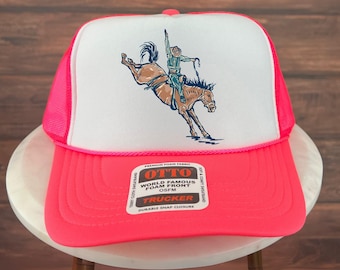 Cappello da camionista con cavaliere, cappello da camionista con cavallo imbizzarrito, cappello da cowboy da rodeo, cappello da rodeo Western Ranch, cappello con grafica da cowboy di campagna, cappello da selvaggio West