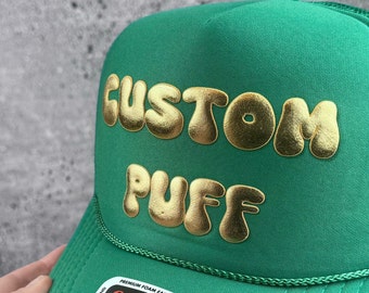 Metallic Custom Puff Print Hat, Custom Foam Hat, Custom Mesh Trucker Hat, High Crown Hat, Foam Trucker Hat, Puff Hat, 3D Puff Print Hat
