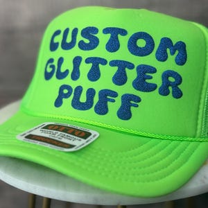 Custom Glitter Puff Print Hat, Custom Trucker Glitter Puff Foam Hat, Custom Mesh Trucker Hat, Custom Glitter Puff Party Hat, Glitter Puff