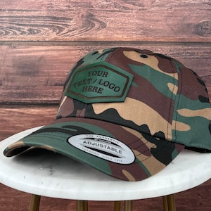 Camo Print Custom Classic Hat, Genuine Leather Patch Hat, Custom Logo Hat, Classic Dad Hat, Custom Leather Patch Hat, Custom Bulk Hat,