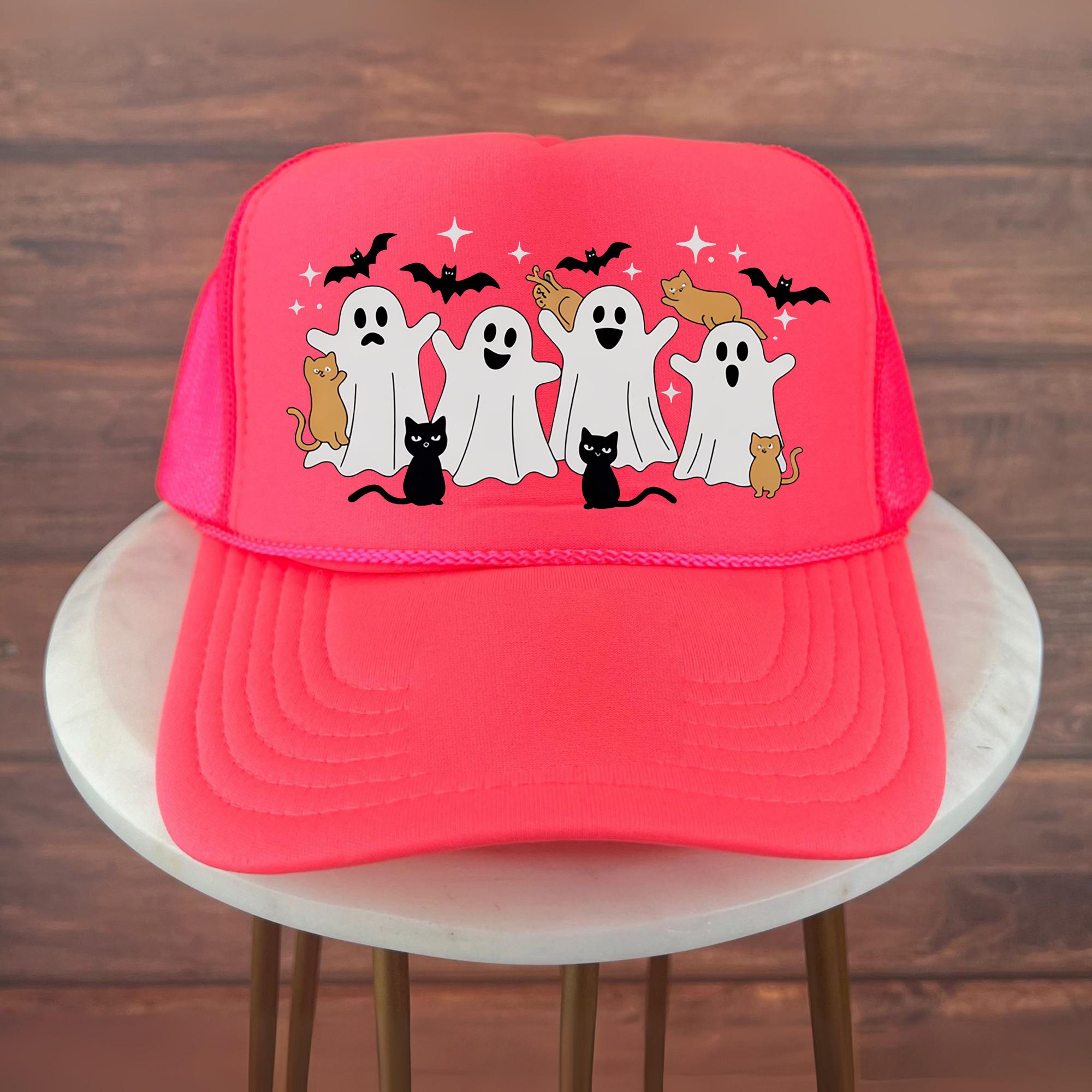 Halloween Trucker Hat, Ghost Cat Halloween Hat With Cute  display picture 1