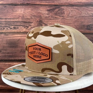 Custom Logo Hat, Custom Leather Patch Hat, Genuine Leather Patch Hat, Flat Bill Custom Trucker Hat, Personalized 5 Five  Panel Hat, Bulk Hat