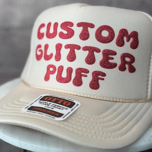 Custom Glitter Puff Print Hat, Custom Trucker Glitter Puff Foam Hat, Custom Mesh Trucker Hat, Custom Glitter Puff Party Hat, Glitter Puff