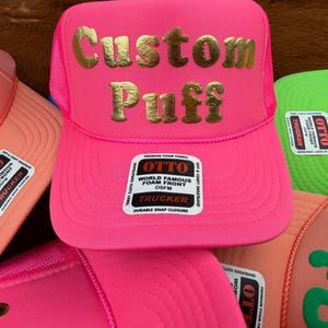 Metallic Custom Puff Print Hat, Custom Foam Hat, Custom Mesh Trucker Hat, High Crown Hat, Foam Trucker Hat, Puff Hat, 3D Puff Print Hat image 4