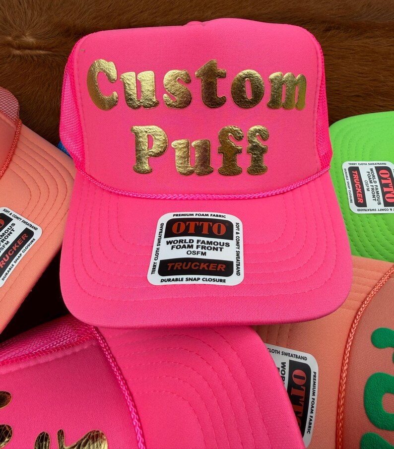 Metallic Custom Puff Print Hat, Custom Foam Hat, Custom Mesh Trucker Hat, High Crown Hat, Foam Trucker Hat, Puff Hat, 3D Puff Print Hat image 4