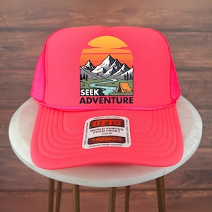 Seek Adventure Trucker Hat, Retro Mountain Camping Hat, Nature Outdoors Hat, Hiking Explorer Graphic, Wanderlust Style