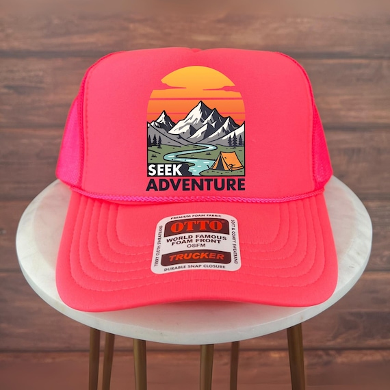 Seek Adventure Trucker Hat, Retro Mountain Camping Hat, Nature Outdoors Hat, Hiking Explorer Graphic, Wanderlust Style