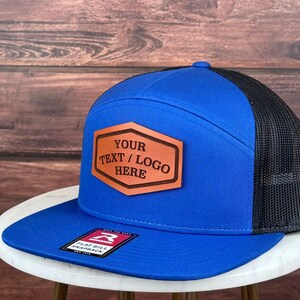 Custom Logo Hat, Custom Leather Patch Hat, Custom Trucker Hat, Genuine Leather Patch Hat, Flat Bill 7 Seven Panel Hat, Personalized Bulk Hat