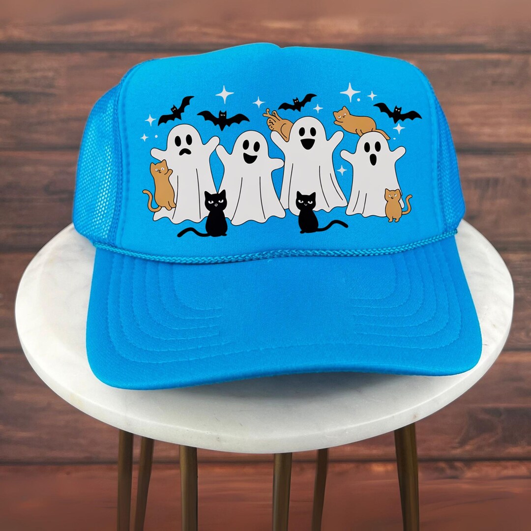 Halloween Trucker Hat, Ghost Cat Halloween Hat With Cute  display picture 2