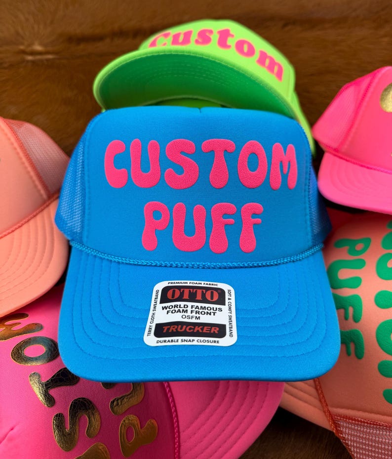 Metallic Custom Puff Print Hat, Custom Foam Hat, Custom Mesh Trucker Hat, High Crown Hat, Foam Trucker Hat, Puff Hat, 3D Puff Print Hat image 7
