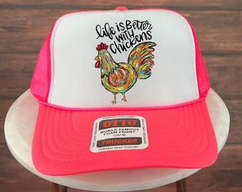Life Is Better With Chickens Trucker Hat, Colorful Chicken Hat, Farmhouse Chicken Cap, Chicken Lover Gift, Backyard Chicken Hat, Farm Hat