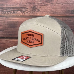Genuine Leather Patch Hat, Custom Logo Hat, Custom Leather Patch Hat, Custom Trucker Hat, Flat Bill 7 Seven Panel Hat, Personalized Bulk Hat