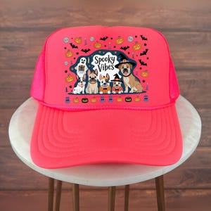 Halloween Trucker Hat, Spooky Vibes Halloween Hat, Funny Dogs in Witch Ghost Pumpkin Costumes, Cute Pet Lover Trick or Treat Fall Hat