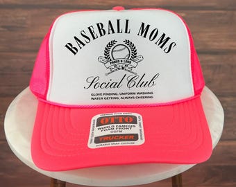 Baseball Moms Social Club Trucker Hat, Sports Mom Foam Trucker, Baseball Mom Cap, Game Day Mom Hat, Proud Baseball Mom Gift