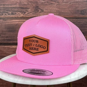 Custom Leather Patch Hat, Custom Logo Hat, Genuine Leather Patch Hat, Flat Bill Custom Trucker Hat, Personalized 5 Five  Panel Hat, Bulk Hat