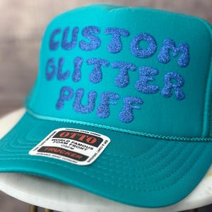 Custom Glitter Puff Print Hat, Custom Trucker Glitter Puff Foam Hat, Custom Mesh Trucker Hat, Custom Glitter Puff Party Hat, Glitter Puff