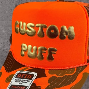 Metallic Custom Puff Print Hat, Custom Foam Hat, Custom Mesh Trucker Hat, High Crown Hat, Foam Trucker Hat, Puff Hat, 3D Puff Print Hat
