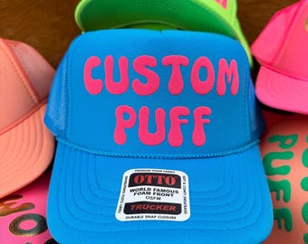 Custom Puff Print Hat, Custom Foam Hat, Custom Mesh Trucker Hat, High Crown Hat, Foam Trucker Hat, Metallic Puff Hat, 3D Puff Print Hat