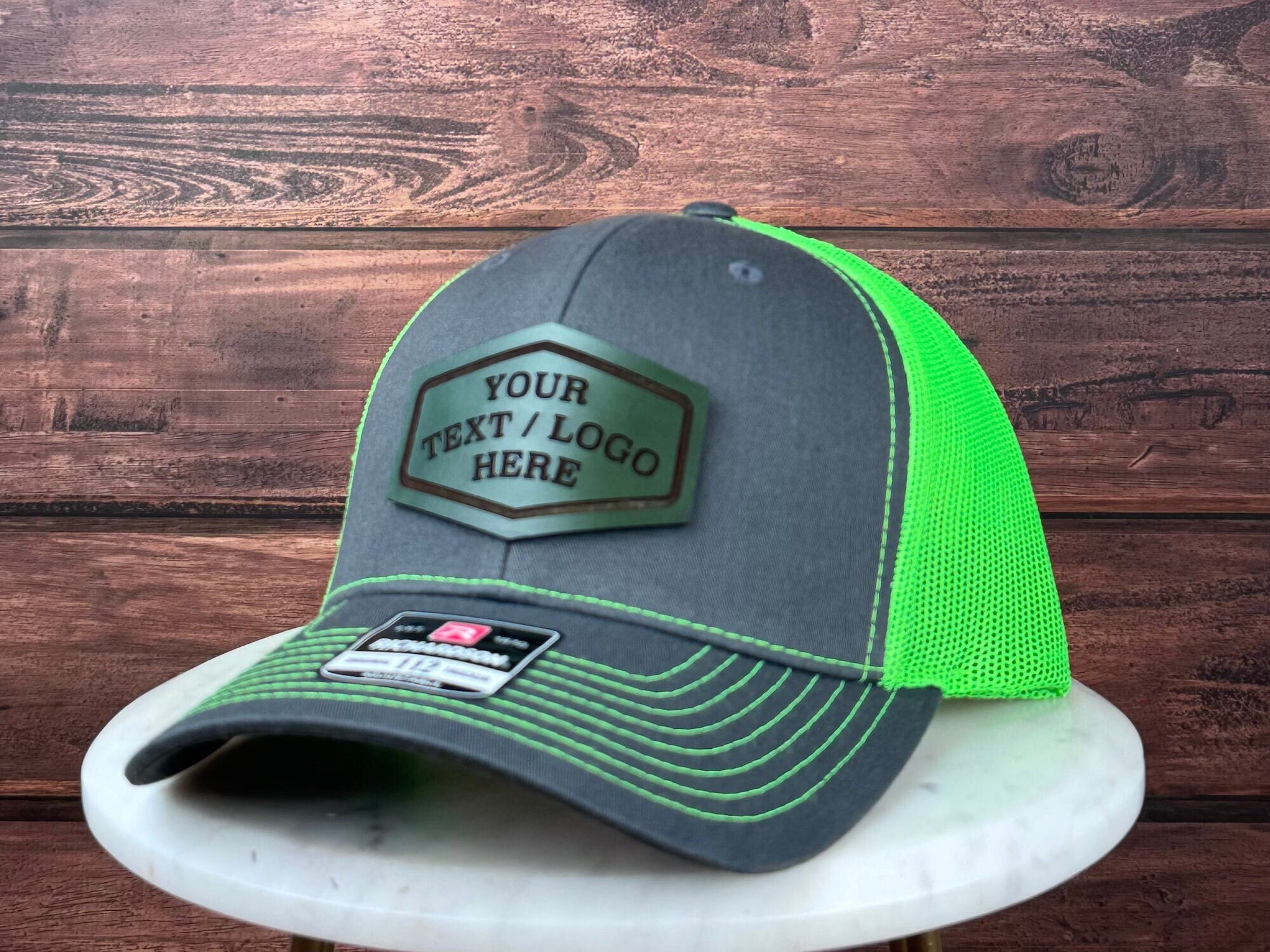 Neon Green and White Trucker Hat with Leather patch detail Chrome Hearts Neon Yellow Cemetery Cross Patch Trucker Hat  main image 3
