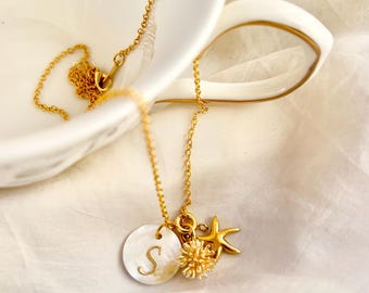 Personalized 24k Matt Gold Plated Necklace With Sea Urchin And Starfish Pendant, Outdoor Lover Gift, Starfish Charm