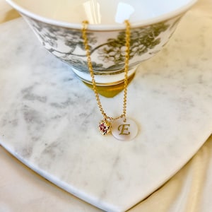 Personalized 24k Matt Gold Plated Necklace With Strawberry And Initial Pendant, Fruit Charm, Gift For Daughter, Strawberry Charm