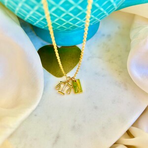 Personalized 24k Matt Gold Plated Necklace With Scale And Initial Pendant, Gift For Lawyer, Scale of Justice Charm, Law Student Gift