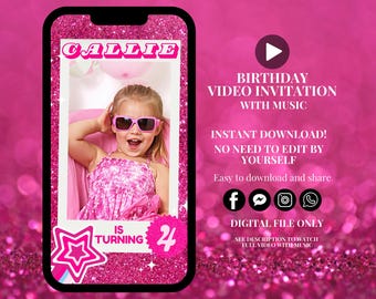 Custom pink doll video invitation animated fashion doll party invite doll birthday digital invitation doll birthday invitation doll birthday