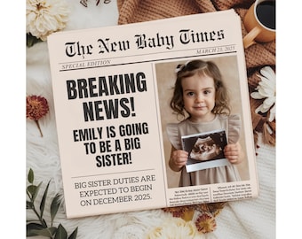 Big Sister Pregnancy Announcement Newspaper Template (Digital)