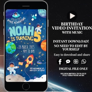 Rymdfödelsedagsinbjudan animerad pojke rymdinbjudan video astronautfödelsedagsinbjudan planeter inbjudan animerad rymdfödelsedagsfest inbjudan