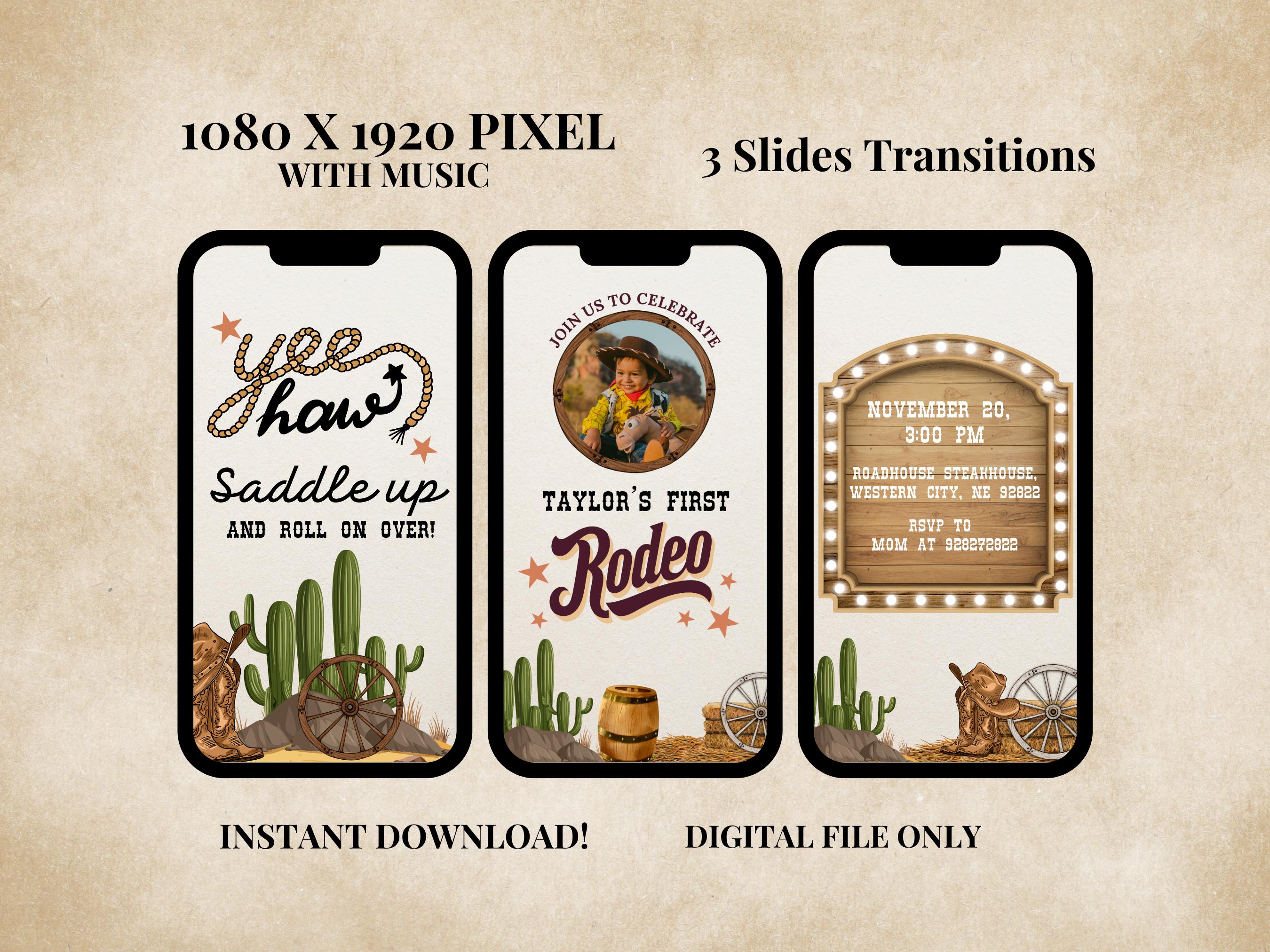 Cowboy Birthday Video Invitation First Rodeo Invite Editable Template ...