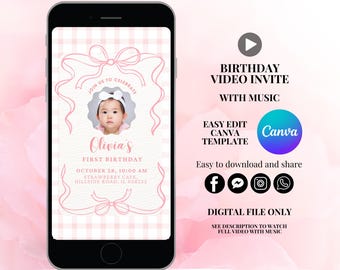 Coquette birthday invite coquette invitation pink bow invitation pink coquette video invite ribbon invitation bow invitation 1st birthday