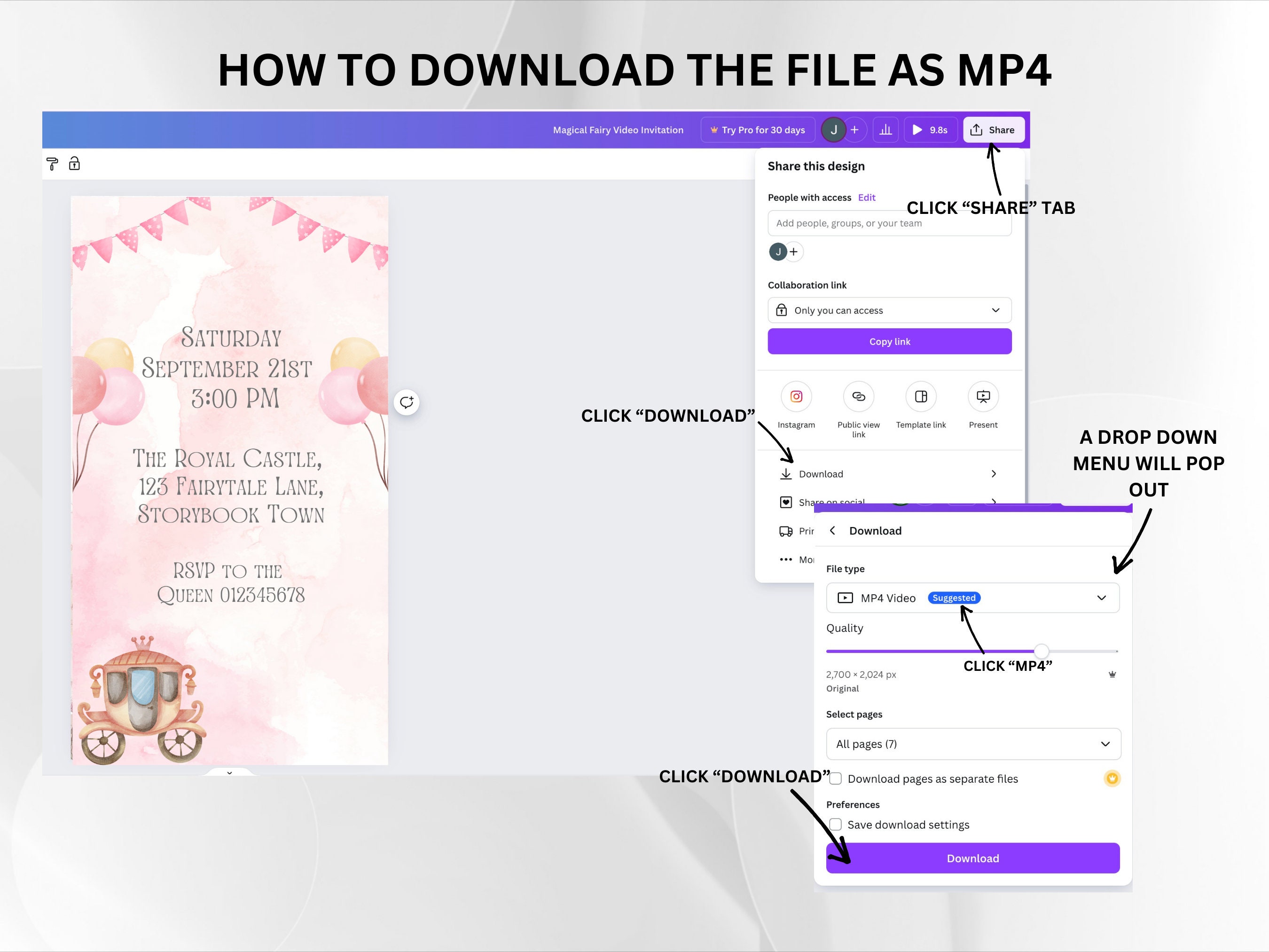 Princess Birthday Animation Invitation Template Animated Video Invite ...