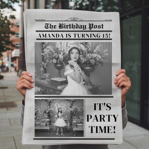 Editable Birthday Newspaper Canva Template Newspaper Birthday Invitation Template Large Newspaper Birthday Prop Printable Newspaper Invite