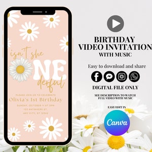 Daisy birthday party invite editable video template daisy first birthday animated invite onederful daisy birthday party animation invitation
