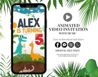 Custom dinosaur birthday party animation invitation animated dino birthday invite dinosaur birthday digital invitation dino party invite
