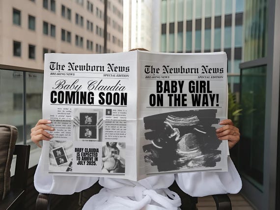 Newspaper Pregnancy Announcement Canva Template Newspaper Baby Reveal Newspaper Announcement Baby Pregnancy Newspaper Baby reveal props