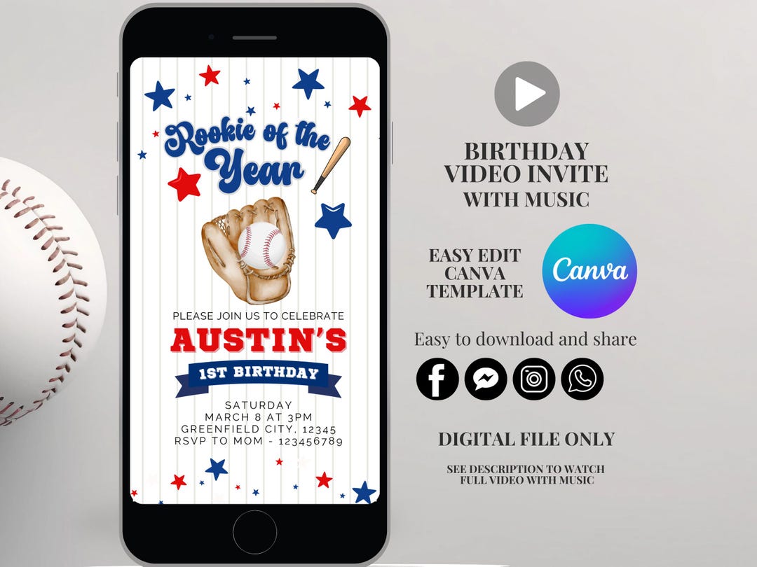 Baseball Animated Invite Rookie of the Year Birthday Video Invite ...